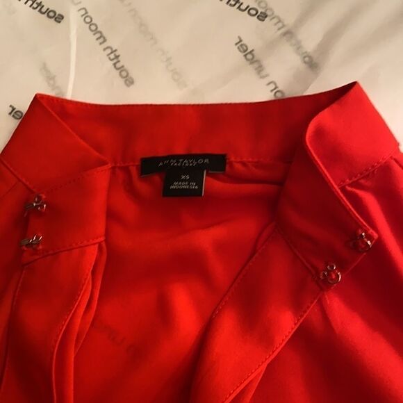 Ann Taylor High Neck key Hole Blouse Orange XS - Picture 8 of 10